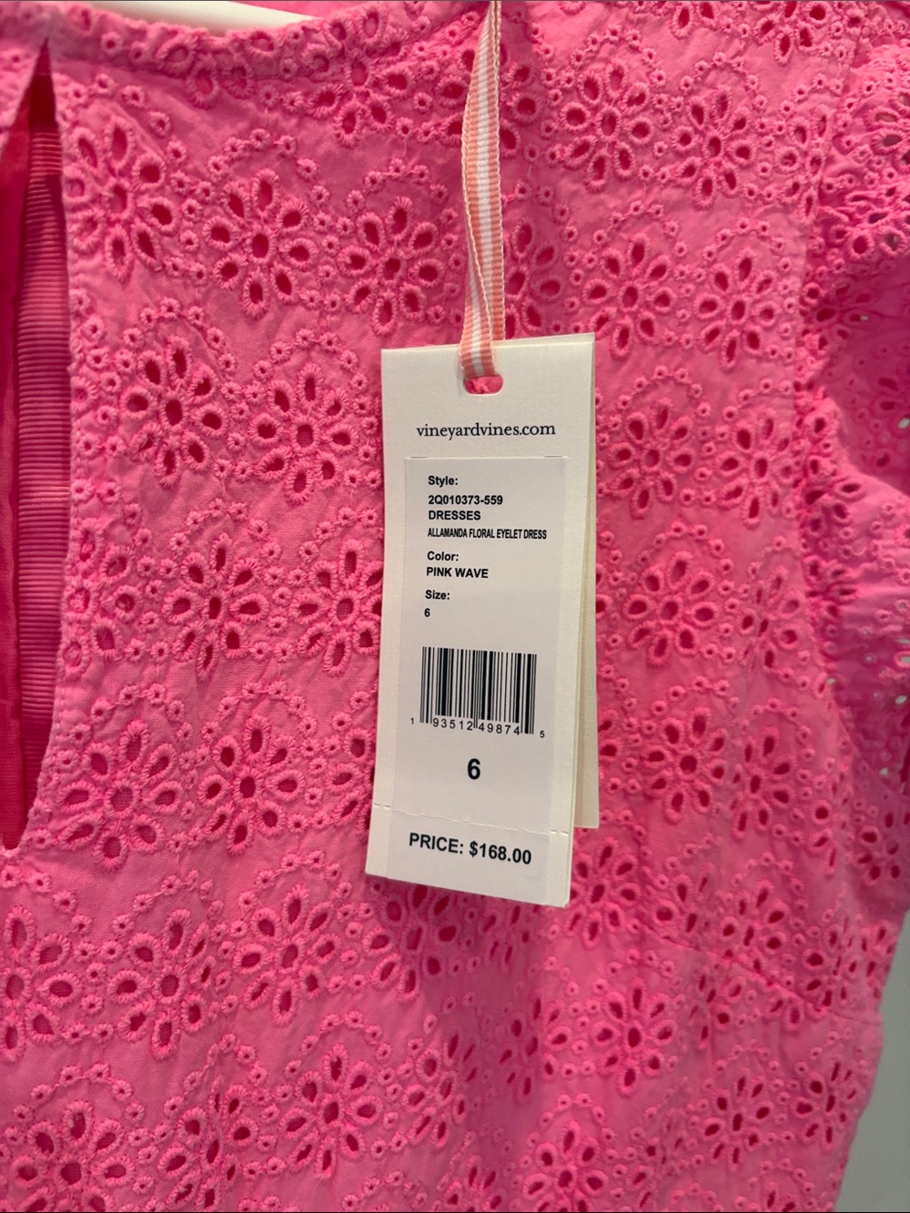 Vineyard Vines Hot Pink Eyelet Flutter Sleeve Dress-Firm price - Picture 2 of 4